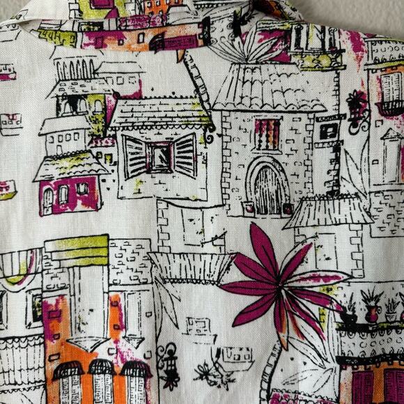 Coldwater Creek 100% Linen Graphic Print European CityScape Shacket Size Small - Picture 3 of 6